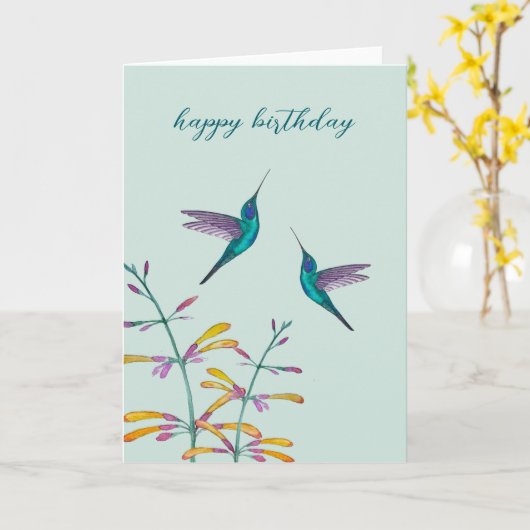 Mexican Violetear Hummingbirds and Flowers Kaart (Gele Bloem)