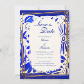 Mexican Wedding Blue Talavera Save the Date Kaart (Voorkant)