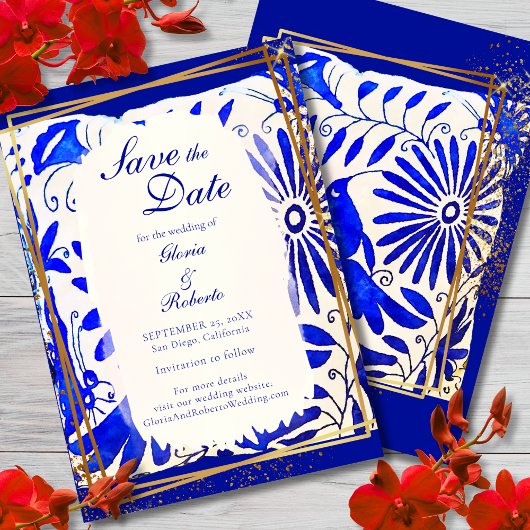Mexican Wedding Blue Talavera Save the Date Kaart