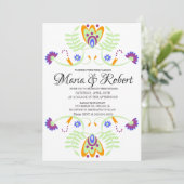 Mexican Wedding Folk Floral | Vet huwelijk Kaart (Staand voorkant)