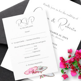 Mexican Wedding Pink Floral RSVP-kaart RSVP Kaartje