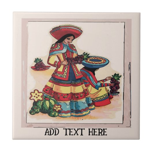 Mexican Women Tile Mural, edit text Tegeltje (Voorkant)