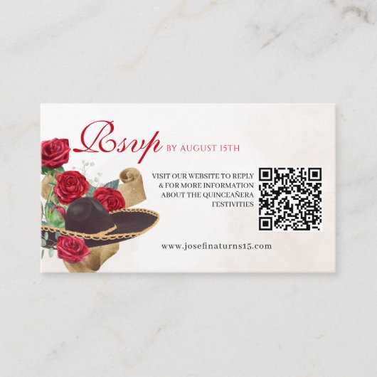 Mexicana Mariachi Charra Rode rozen Quinceanera Informatiekaartje (Voorkant)