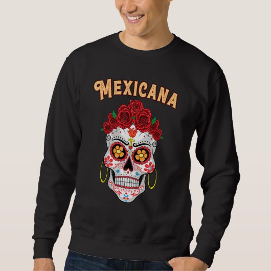 Mexicana Proud Latina Red Roses Sugar Skull Day of Trui (Voorkant)