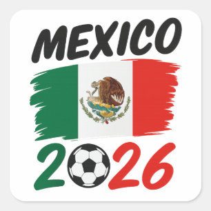 Mexico 2026 Voetbal Fan Design met Voetbal Vierkante Sticker