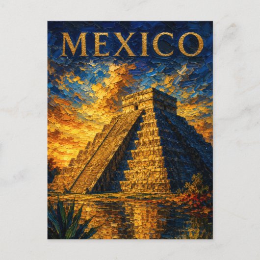 Mexico: Aesthetic Sunset Chichen Itza Art Souvenir Briefkaart (Voorkant)
