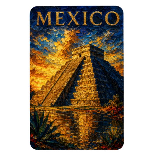 Mexico: Aesthetic Sunset Chichen Itza Art Souvenir Magneet (Verticaal)
