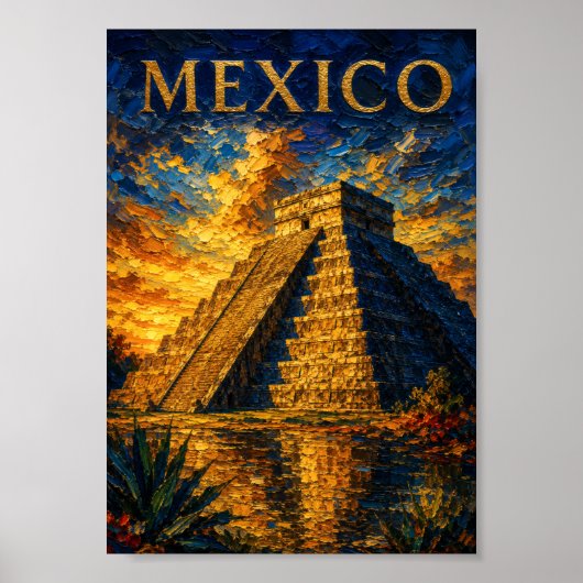 Mexico: Aesthetic Sunset Chichen Itza Art Souvenir Poster (Voorkant)