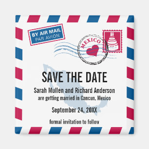 Mexico Air Mail Bruiloft Bewaar de datum Magneet