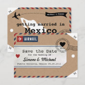 Mexico Airmail Bagagelabel sparen de Datum met Kaa Save The Date (Voorkant / Achterkant)
