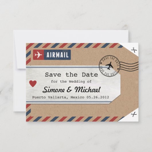Mexico Airmail Bagagelabel sparen de Datum met Kaa Save The Date (Voorkant)