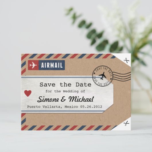 Mexico Airmail Bagagelabel sparen de Datum met Kaa Save The Date (Staand voorkant)