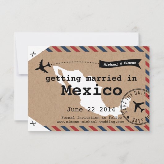 Mexico Airmail Bagagelabel sparen de Datum met Kaa Save The Date (Achterkant)