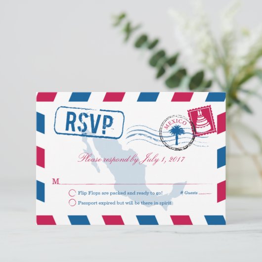 Mexico Airmail Wedding RSVP (Staand voorkant)