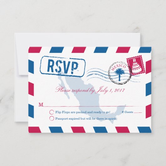 Mexico Airmail Wedding RSVP Kaartje (Voorkant)