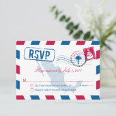 Mexico Airmail Wedding RSVP Kaartje (Staand voorkant)