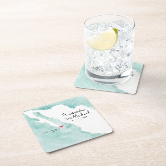 Mexico Aquarel Kaart | Cabo | Bestemming Trouwloca Kartonnen Onderzetters (Insitu)