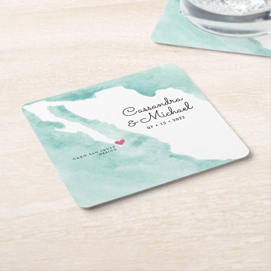 Mexico Aquarel Kaart | Cabo | Bestemming Trouwloca Kartonnen Onderzetters (Schuin)