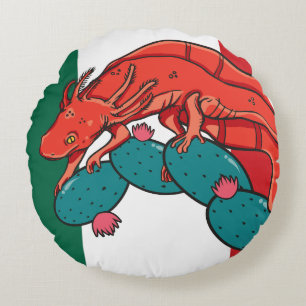 Mexico Axolotl Mexicaanse Nationale Dierenvlag Rond Kussen