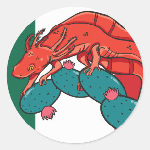 Mexico Axolotl Mexicaanse Nationale Dierenvlag Ronde Sticker