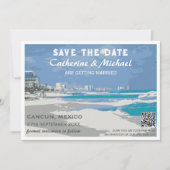 Mexico Beach Bruiloft Reizen Poster Stijl QR Code Save The Date (Voorkant)