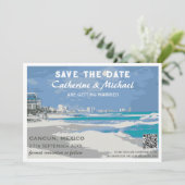 Mexico Beach Bruiloft Reizen Poster Stijl QR Code Save The Date (Staand voorkant)