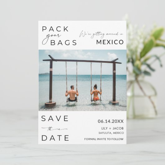 Mexico Beach Destination Photo Wedding Save The Date (Staand voorkant)