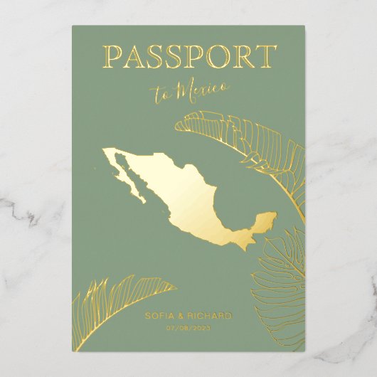 Mexico Beach Destination Wedding Passport Folie Uitnodiging (Voorkant)