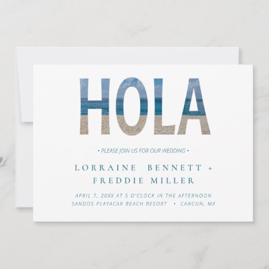 Mexico Beach Hola Typography Destination Wedding Kaart (Voorkant)
