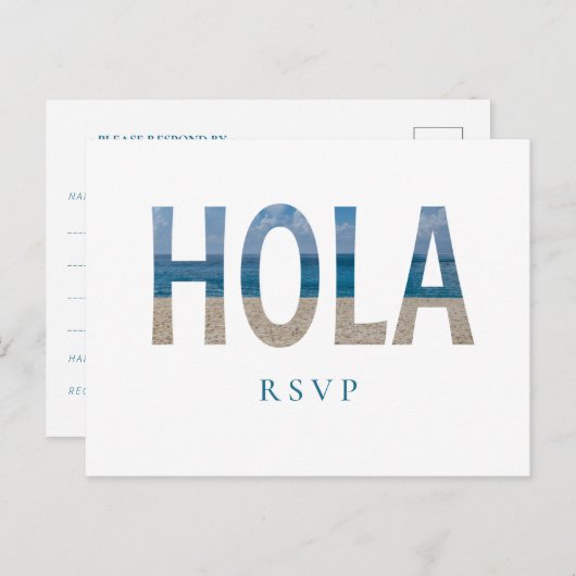 Mexico Beach Wedding Hola Foto RSVP Uitnodiging Briefkaart (Voorkant / Achterkant)