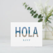 Mexico Beach Wedding Hola Foto RSVP Uitnodiging Briefkaart (Staand voorkant)