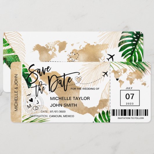 Mexico Bewaar de Datum Instapkaart Wereldkaart Kaart (Voorkant / Achterkant)