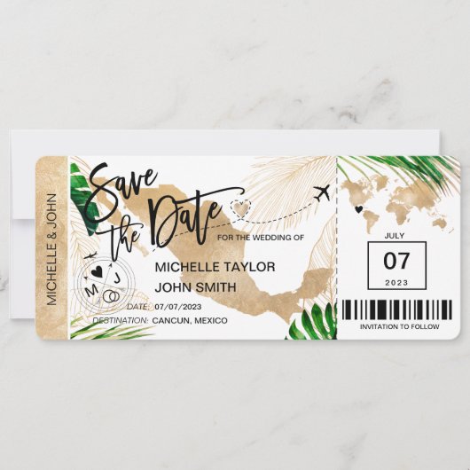 Mexico Bewaar de Datum Instapkaart Wereldkaart Kaart (Voorkant)