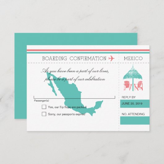 Mexico Boarding Pass Beach Hut RSVP (Voorkant / Achterkant)