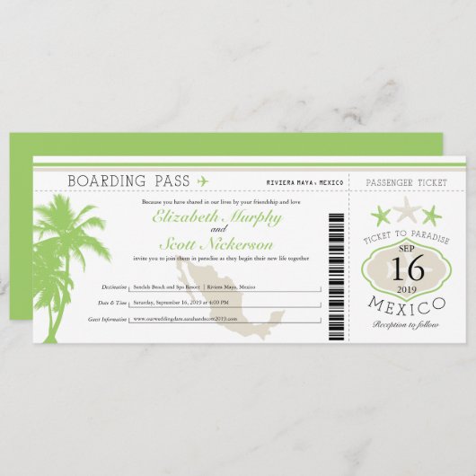 Mexico Boarding Pass bestemming bruiloft Kaart (Voorkant / Achterkant)