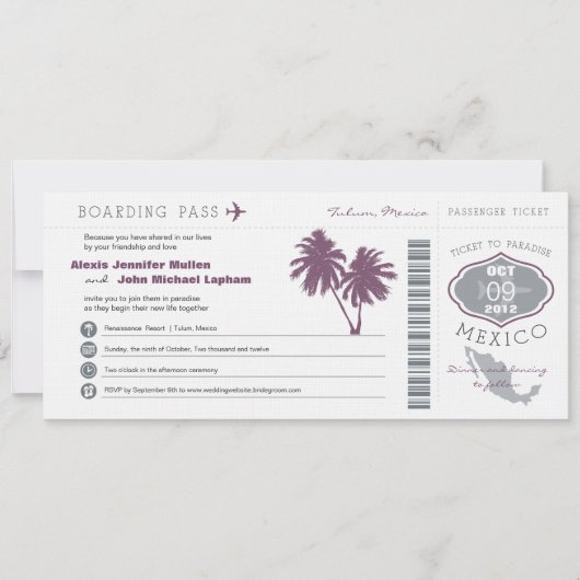 Mexico Boarding PassWedding Invitation Kaart (Voorkant)