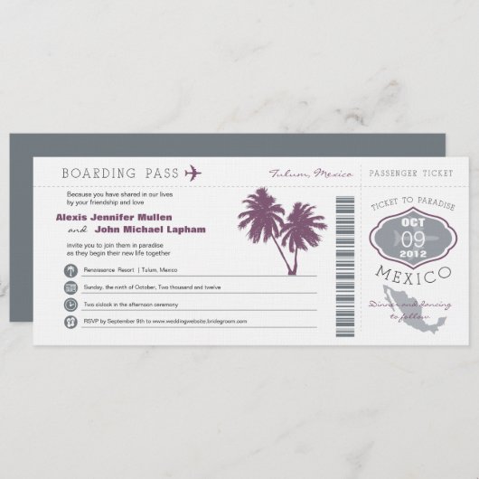 Mexico Boarding PassWedding Invitation Kaart (Voorkant / Achterkant)