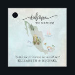 Mexico bruiloft welkom cadeau Labels<br><div class="desc">Deel een welkomstbericht voor uw Mexicaanse bruiloftsgasten met deze elegante waterverf labels die perfect zijn om aan uw bruiloft welkomsttassen te hechten. Design beschikt over uw welkomstbericht met een geïllustreerde kaart van Mexico. Voeg uw aangepaste formulering toe aan dit ontwerp door gebruik te maken van de "Edit this design sjabloon"-vakken...</div>