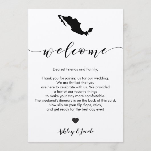 Mexico bruiloft welkomstbrief & routebeschrijving  programmakaart (Voorkant)