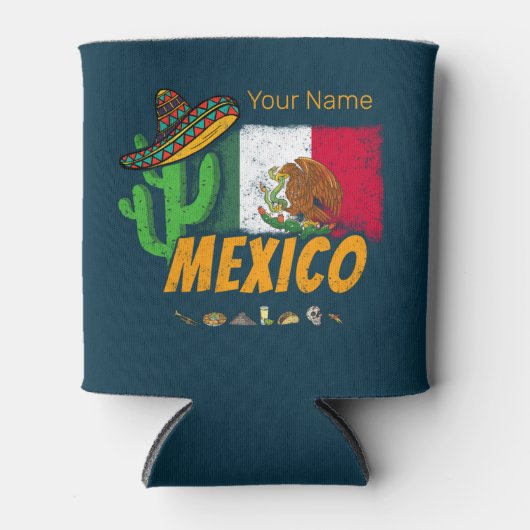 Mexico -  cactus met vlag Sombrero Souvenir Blikjeskoeler (Voorkant)