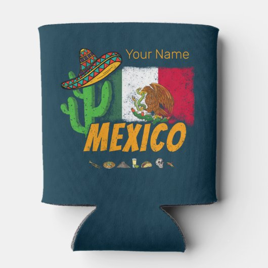 Mexico -  cactus met vlag Sombrero Souvenir Blikjeskoeler (Achterkant)