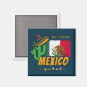 Mexico -  cactus met vlag Sombrero Souvenir Magneet (Voorkant / Achterkant)