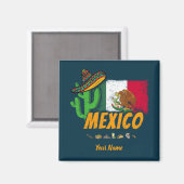 Mexico - cactus met vlag Sombrero Souvenir Magneet (Voorkant / Achterkant)