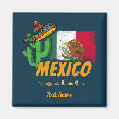 Mexico - cactus met vlag Sombrero Souvenir Magneet (Voorkant)