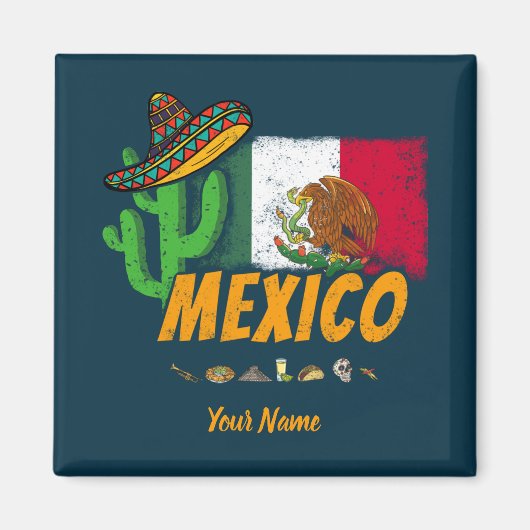 Mexico - cactus met vlag Sombrero Souvenir Magneet (Voorkant)