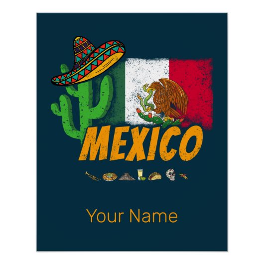 Mexico -  cactus met vlag Sombrero Souvenir Perfect Poster (Voorkant)