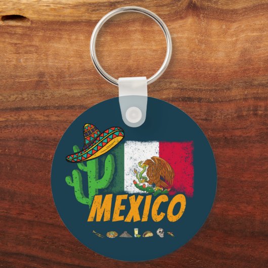 Mexico -  cactus met vlag Sombrero Souvenir Sleutelhanger (Voorkant)
