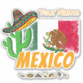 Mexico -  cactus met vlag Sombrero Souvenir Sticker (Voorkant)