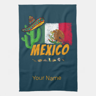 Mexico - cactus met vlag Sombrero Souvenir Theedoek