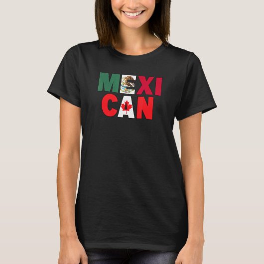 Mexico Canada vlag Geëigend voor Half Canada Mexic T-shirt (Voorkant)